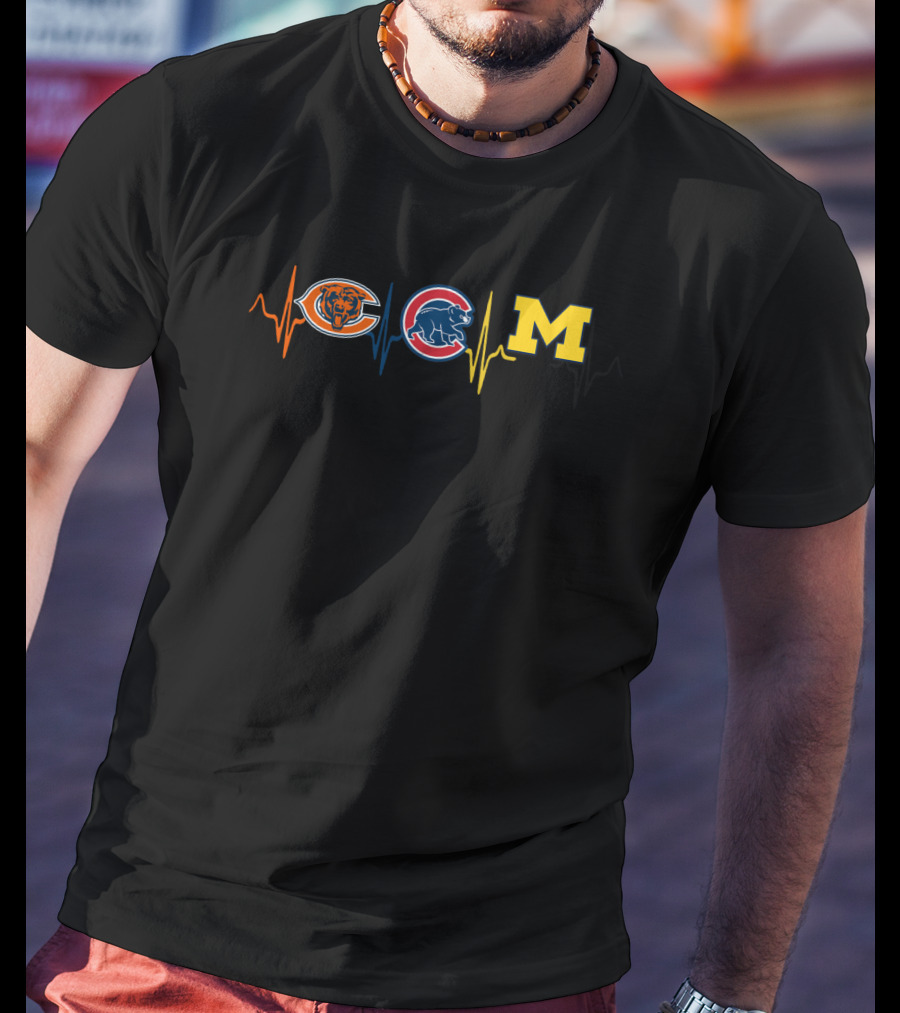 Chicago Bears Chicago Cubs Michigan Wolverines Heartbeat T-Shirt