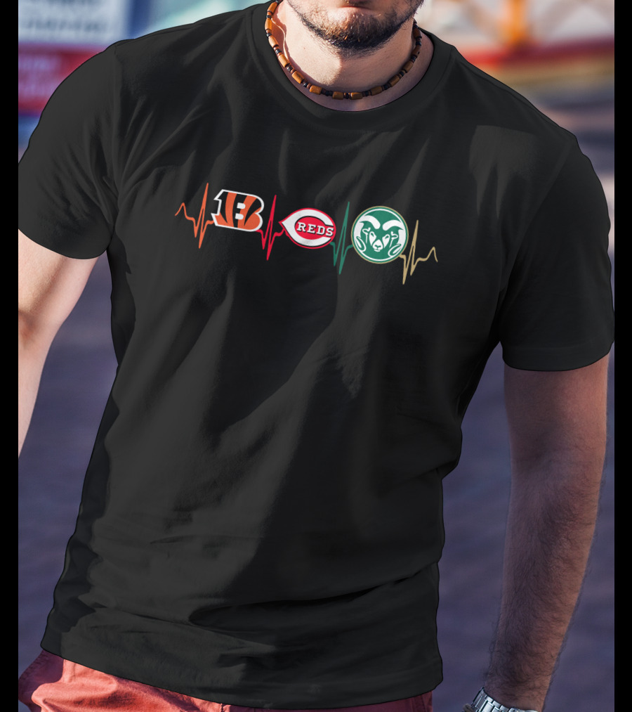 Cincinnati Bengals Reds Colorado State Rams Heartbeat T-Shirt