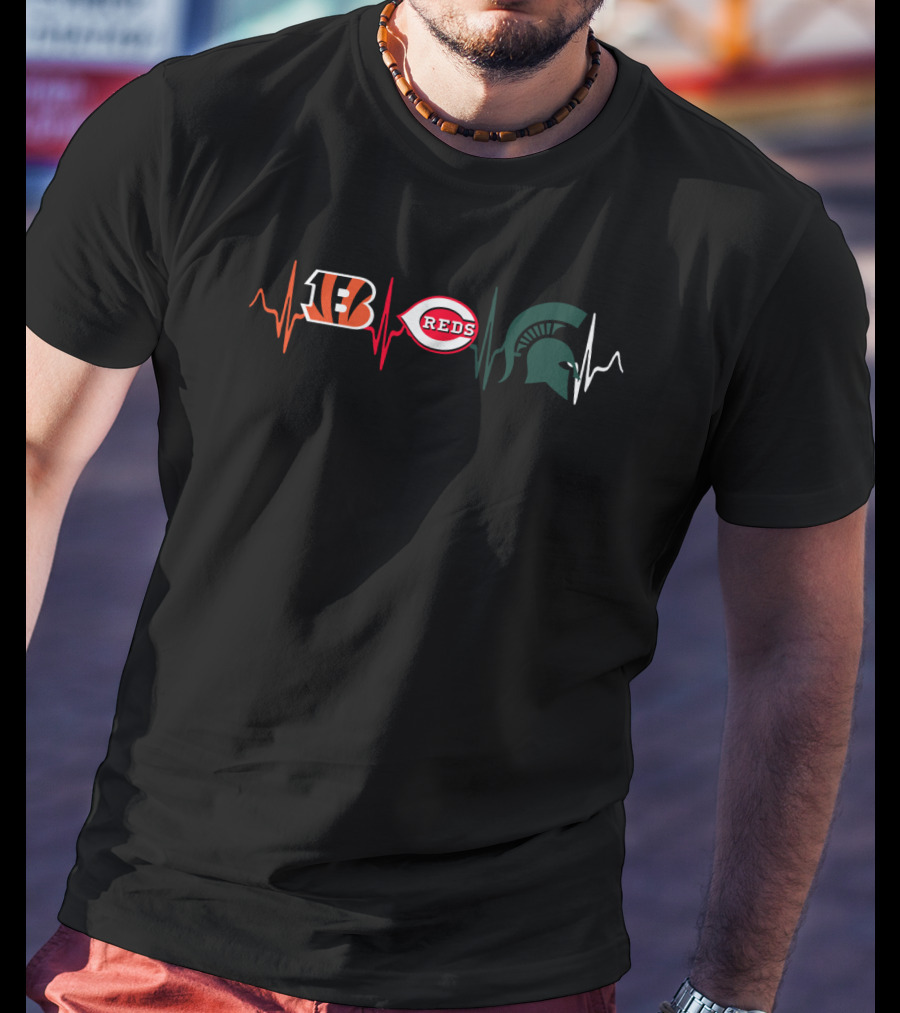 Love Bengals Reds Spartans Heartbeat Mss T-Shirt