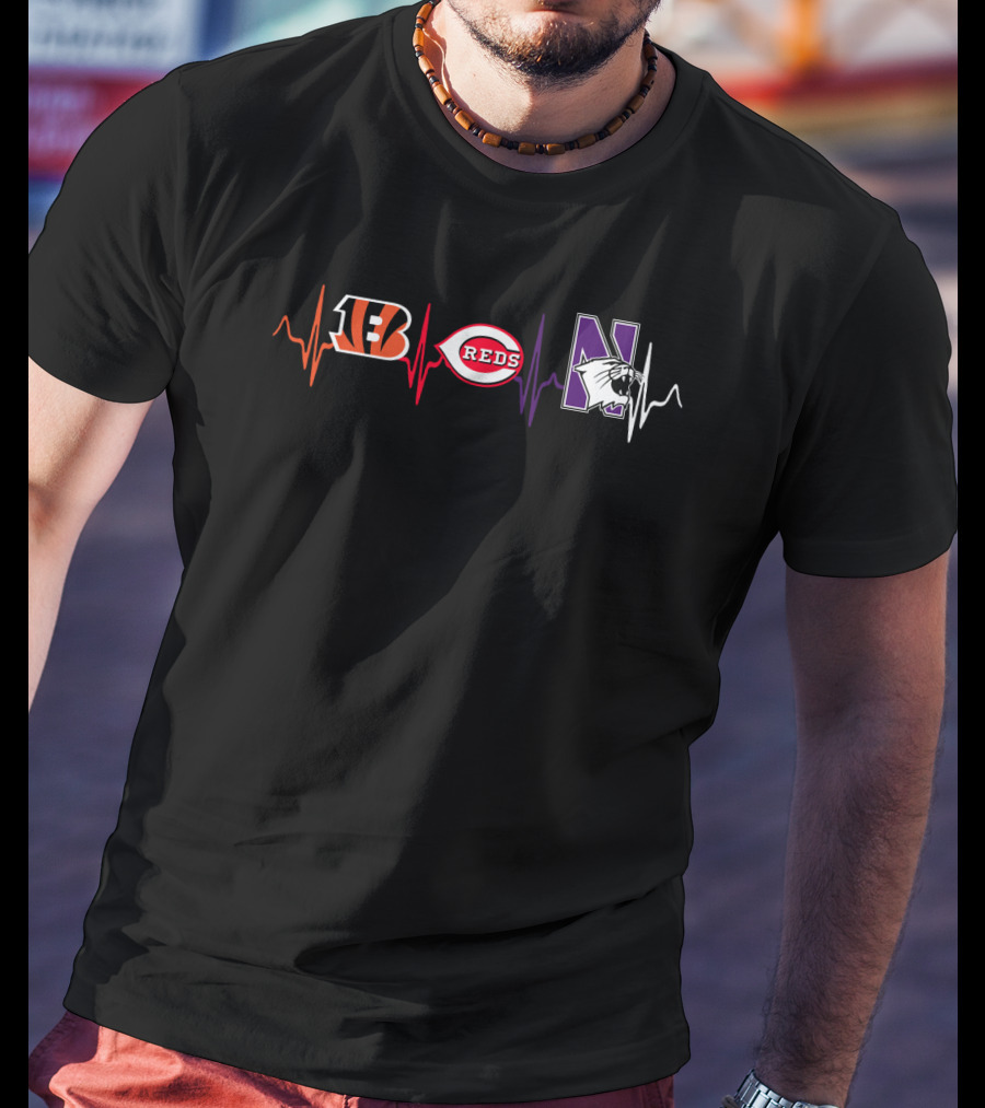 Love Bengals Reds Northwestern Wildcats Heartbeat T-Shirt