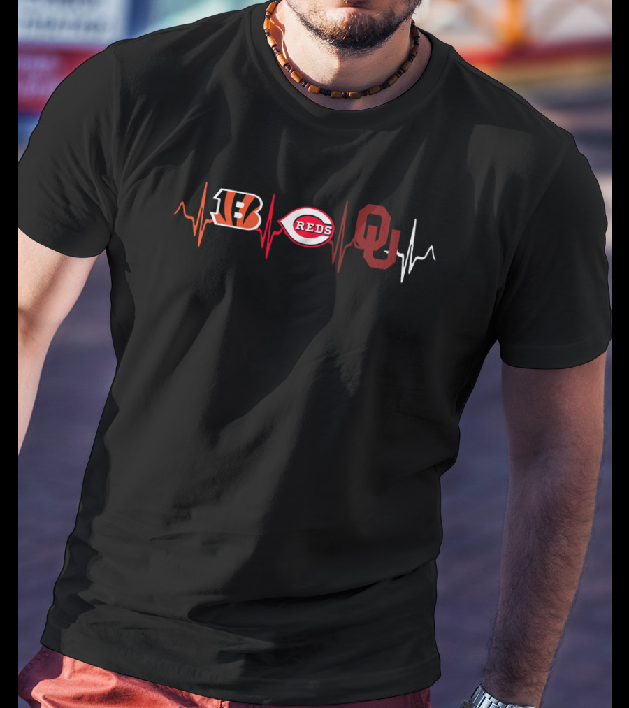 Bengals Reds Oklahoma Heartbeat Logo Elements T-Shirt