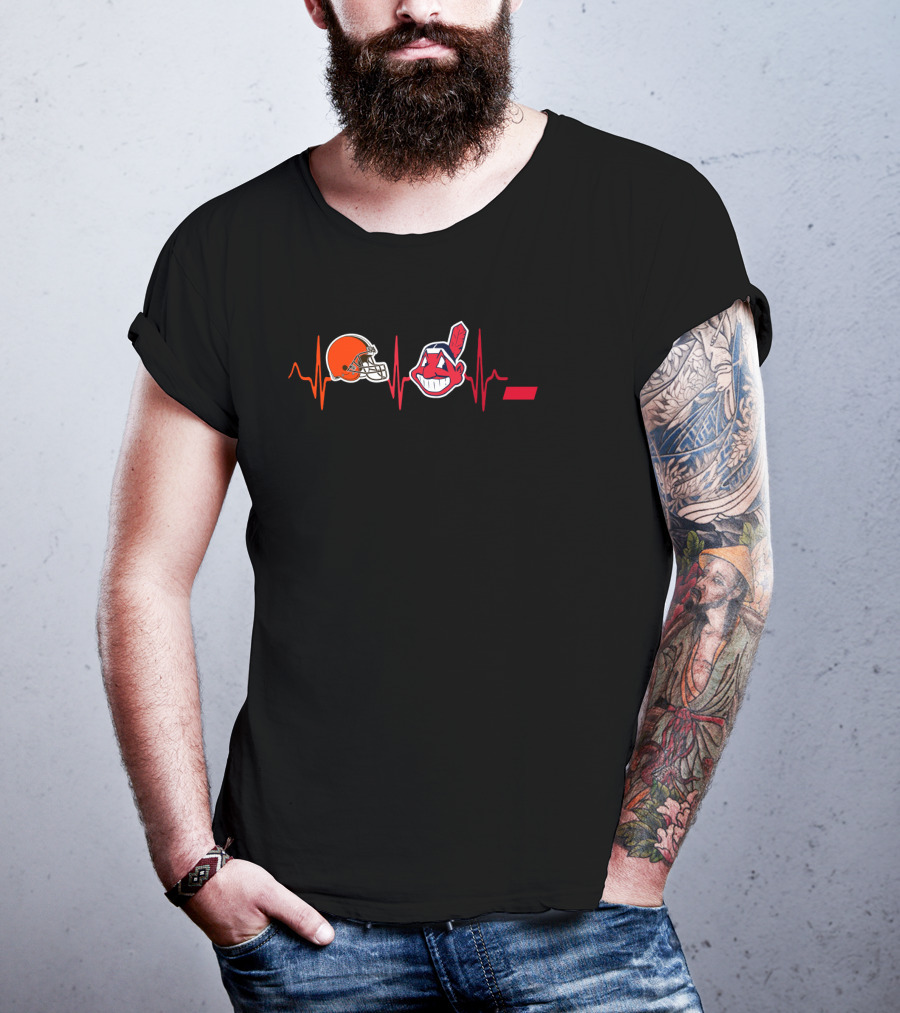 Cleveland Browns Cleveland Indians Cincinnati Bearcats Heartbeat T-Shirt