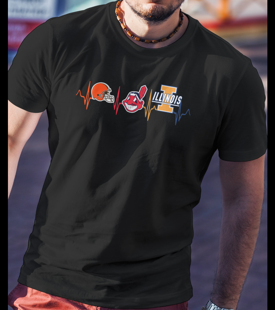Cleveland Browns Cleveland Indians Illinois Fighting Illini Heartbeat T-Shirt