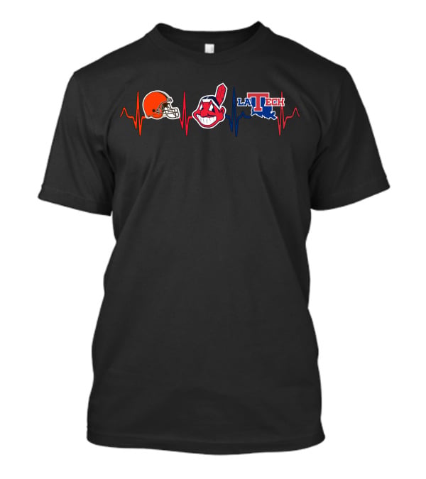 Browns Helmet Indians Logo La Tech Heartbeat T-Shirt