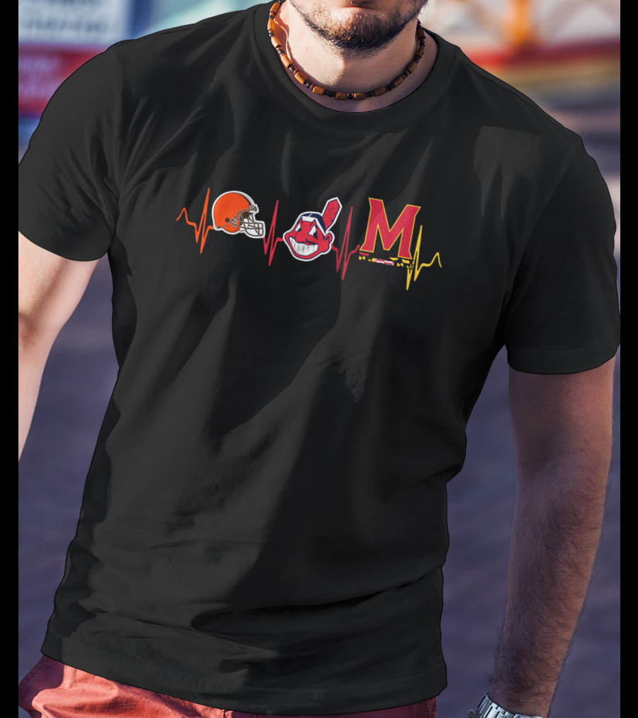 Cleveland Browns Indians Maryland Terrapins Heartbeat T-Shirt