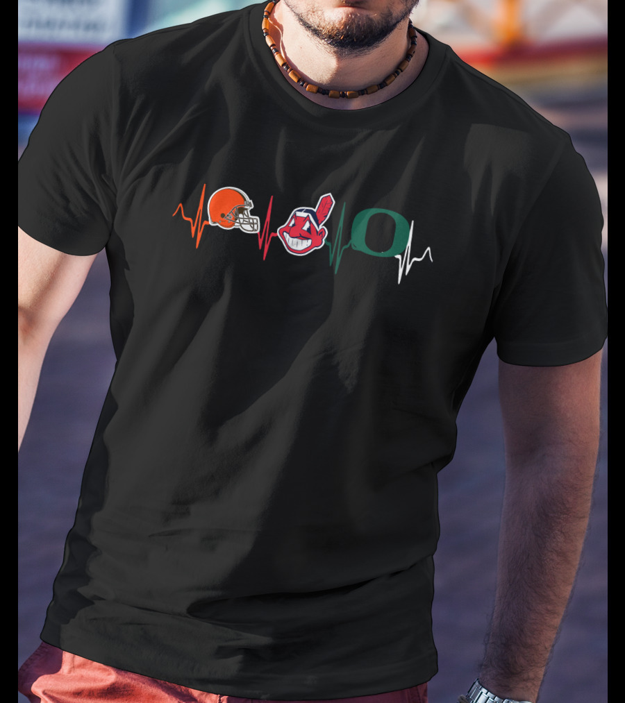 Cleveland Browns Indians Oregon Ducks Heartbeat T-Shirt