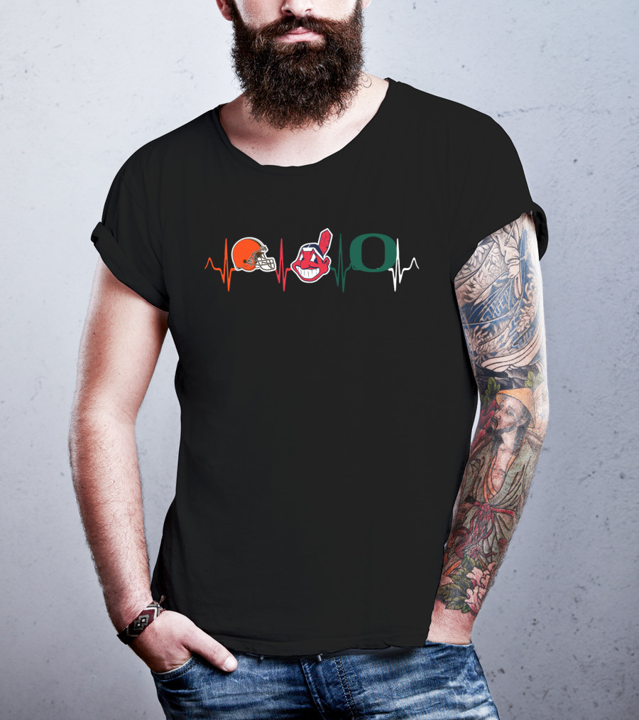 Cleveland Browns Indians Oregon Ducks Heartbeat T-Shirt