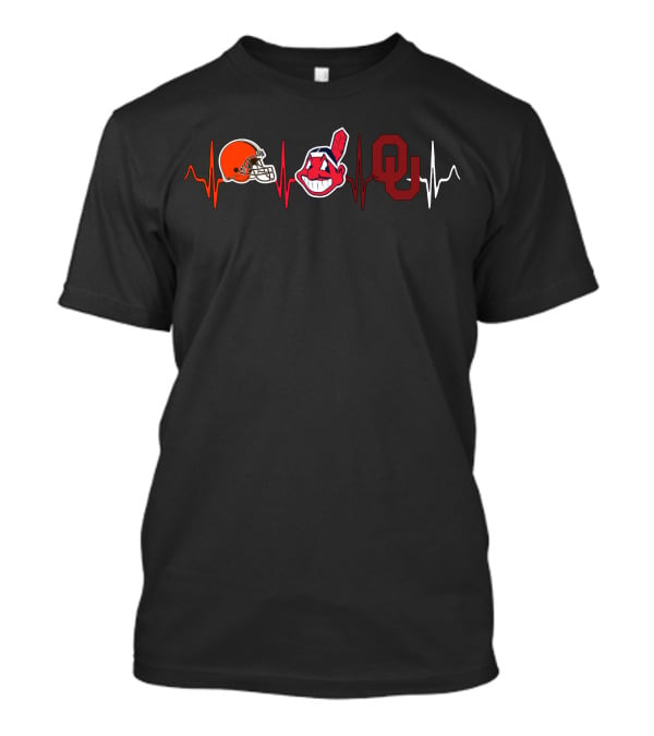 Cleveland Browns Indians Ou Heartbeat Logos T-Shirt