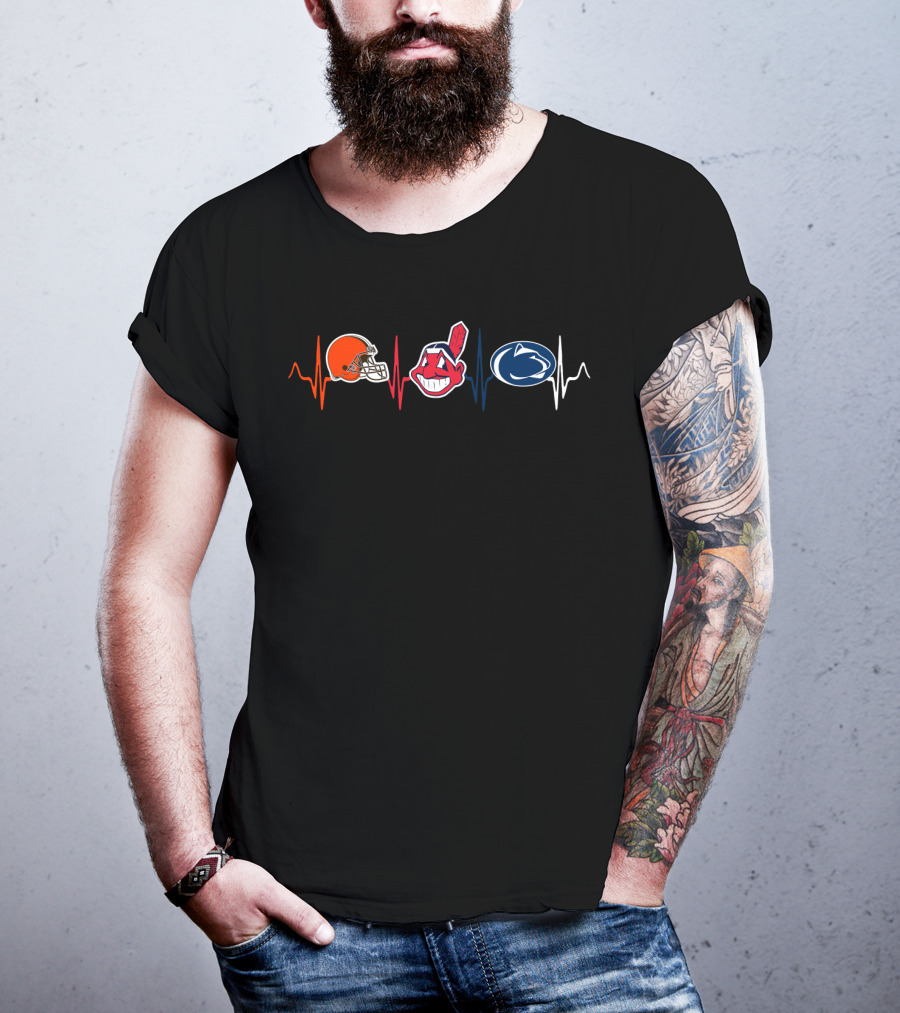Cleveland Browns Cleveland Indians Penn State Nittany Lions Fan Heartbeat T-Shirt