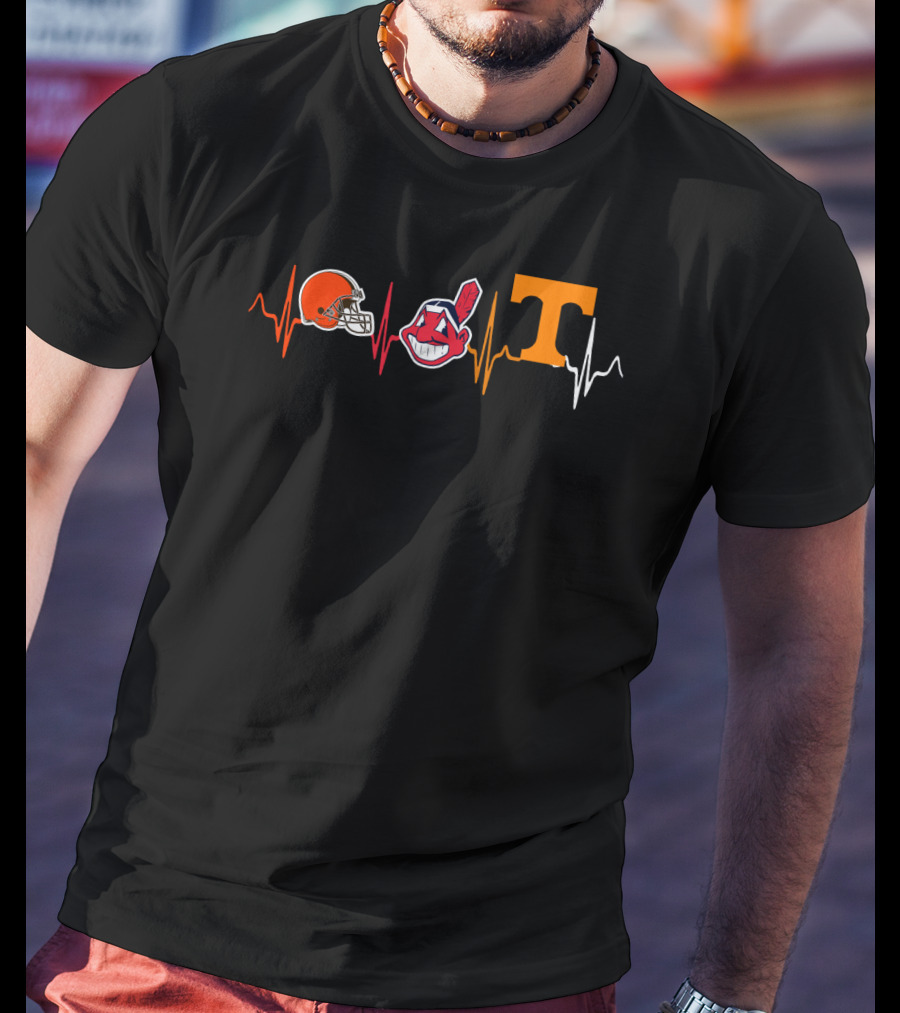 Cleveland Browns Cleveland Indians Logo Tennessee Volunteers Heartbeat T-Shirt
