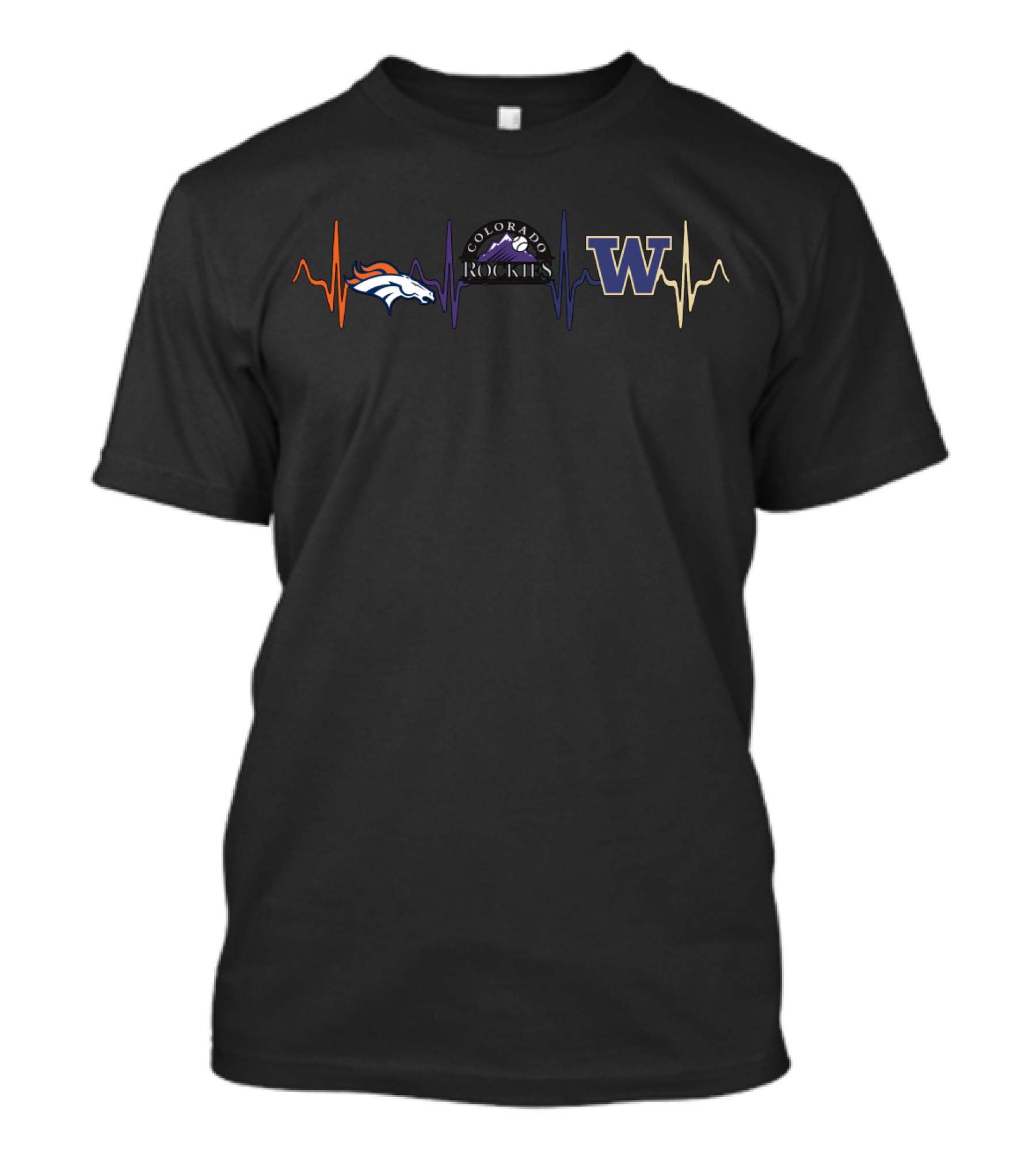 Love For Denver Broncos Colorado Rockies Washington Huskies With Heartbeat Style T-Shirt