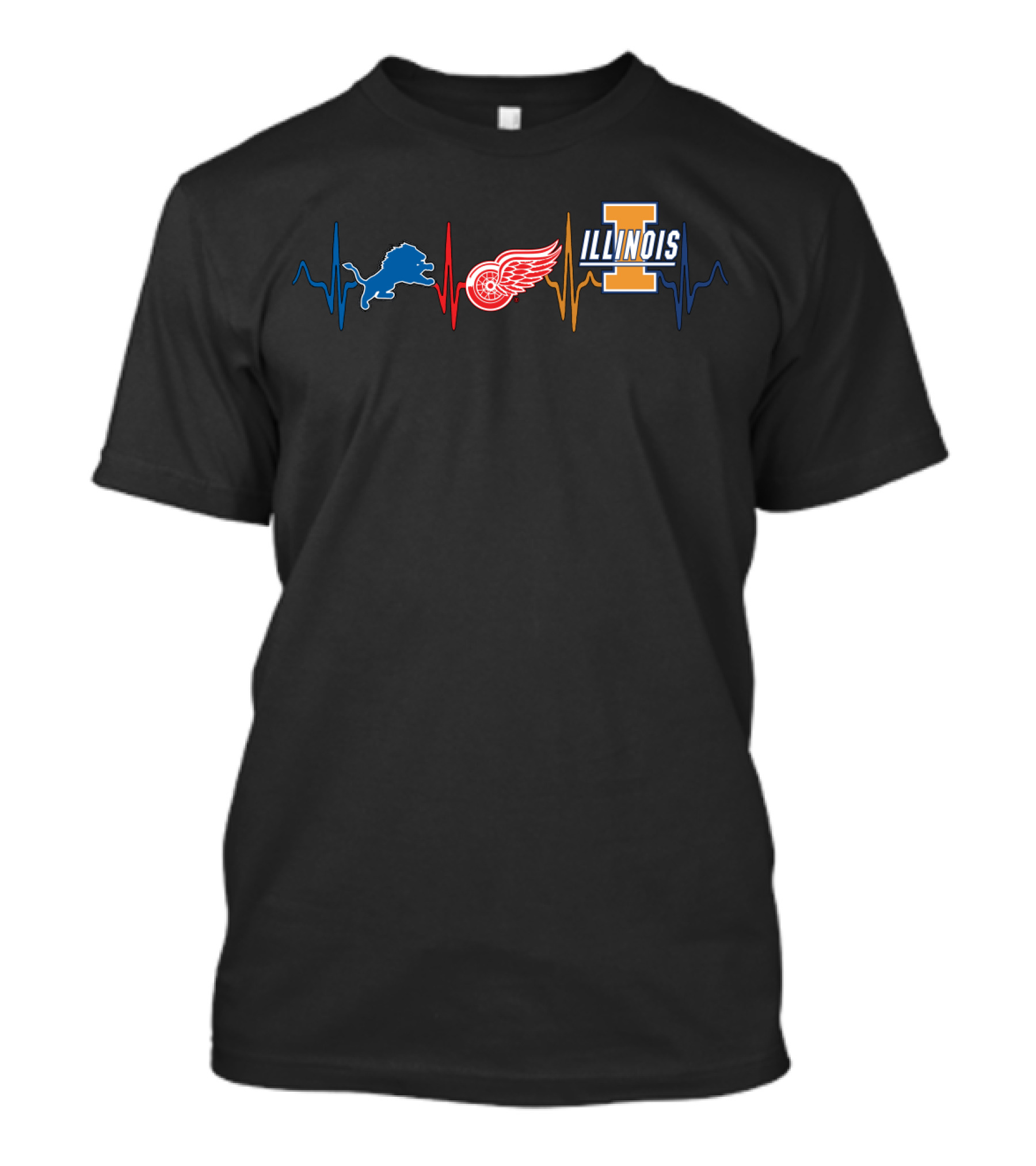 Detroit Lions Red Wings Illinois Heartbeat T-Shirt