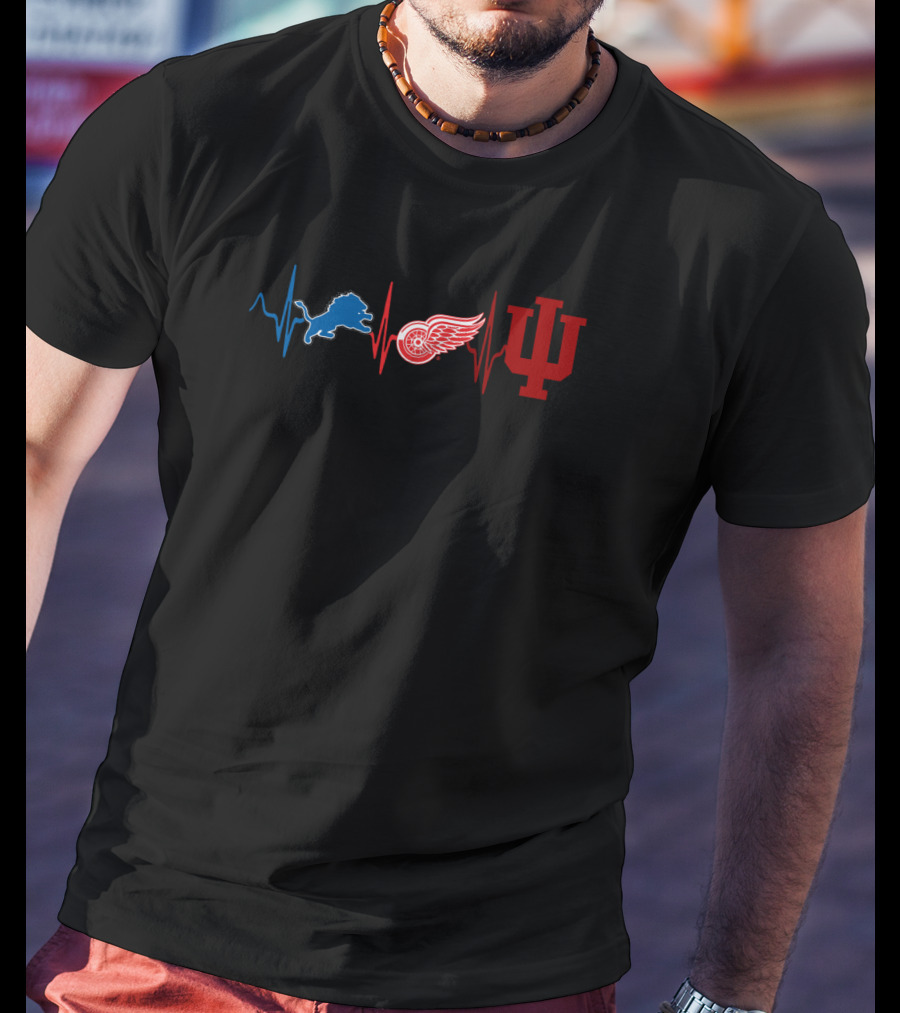 Detroit Lions Red Wings Indiana Hoosiers Heartbeat Line T-Shirt