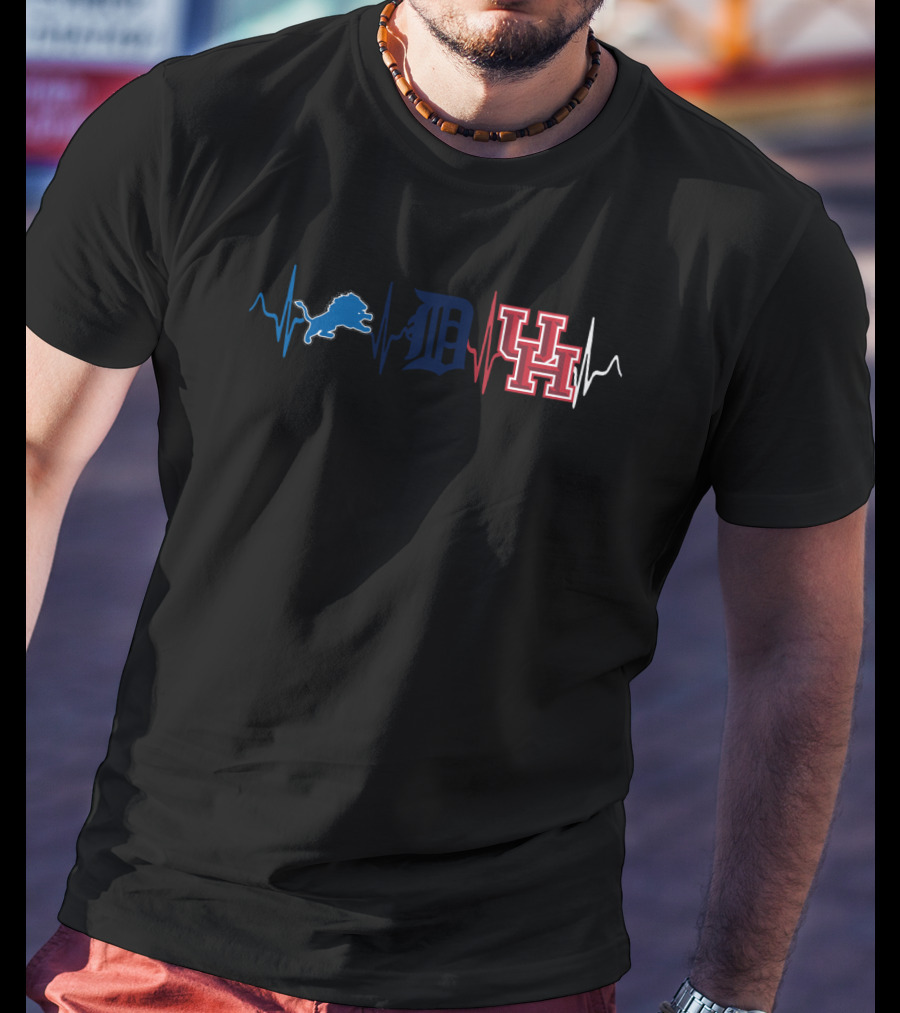 Detroit Lions Tigers Houston Cougars Heartbeat T-Shirt