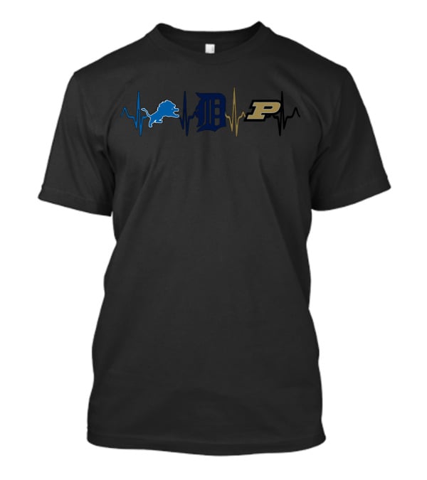 Detroit Lions Tigers Purdue Boilermakers Heartbeat Logo Combination T-Shirt