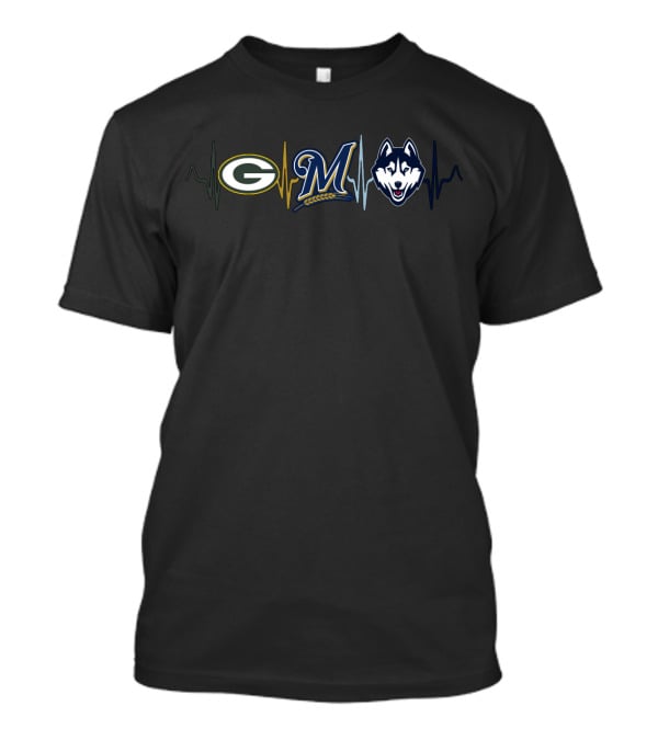 Packers Brewers Huskies Heartbeat T-Shirt