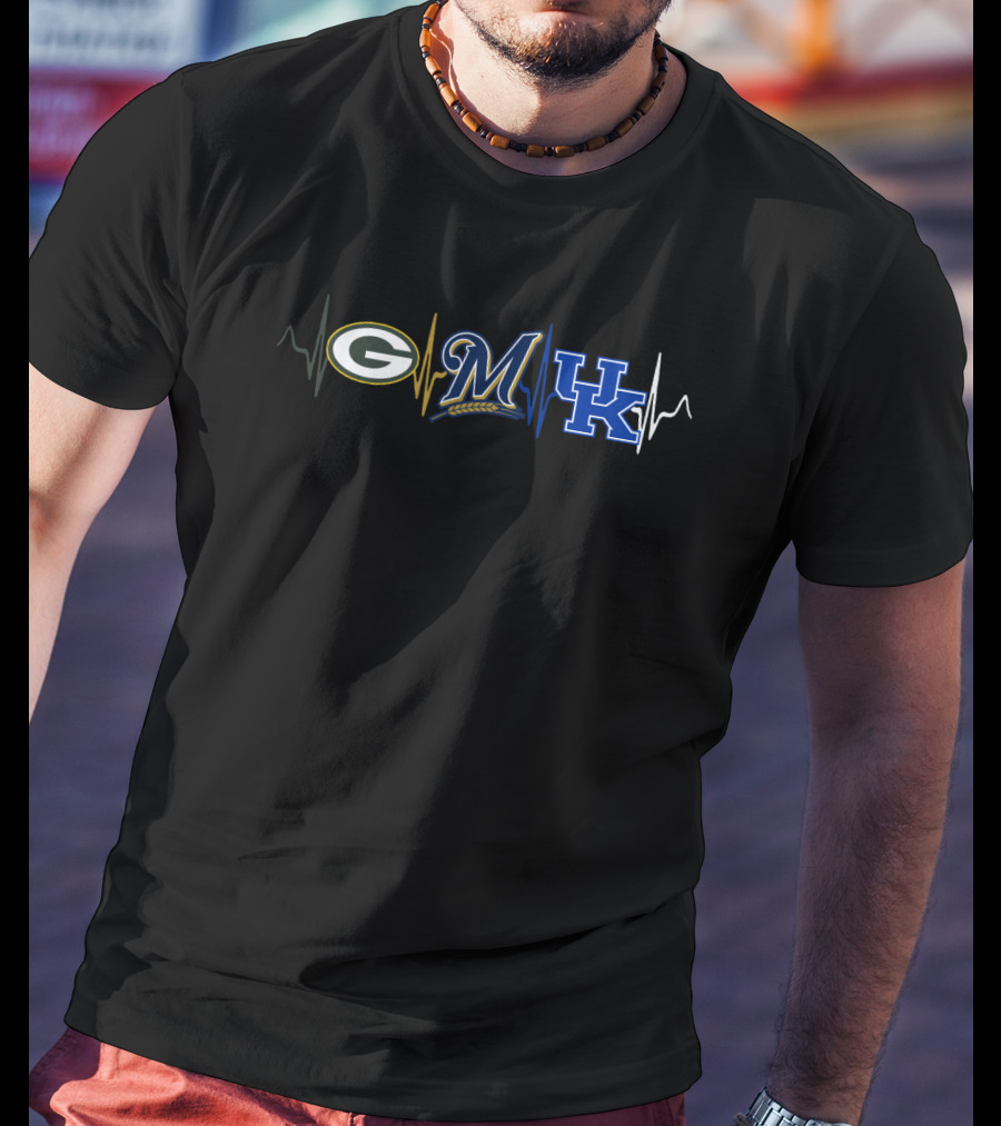 Packers Brewers Kentucky Wildcats Heartbeat T-Shirt