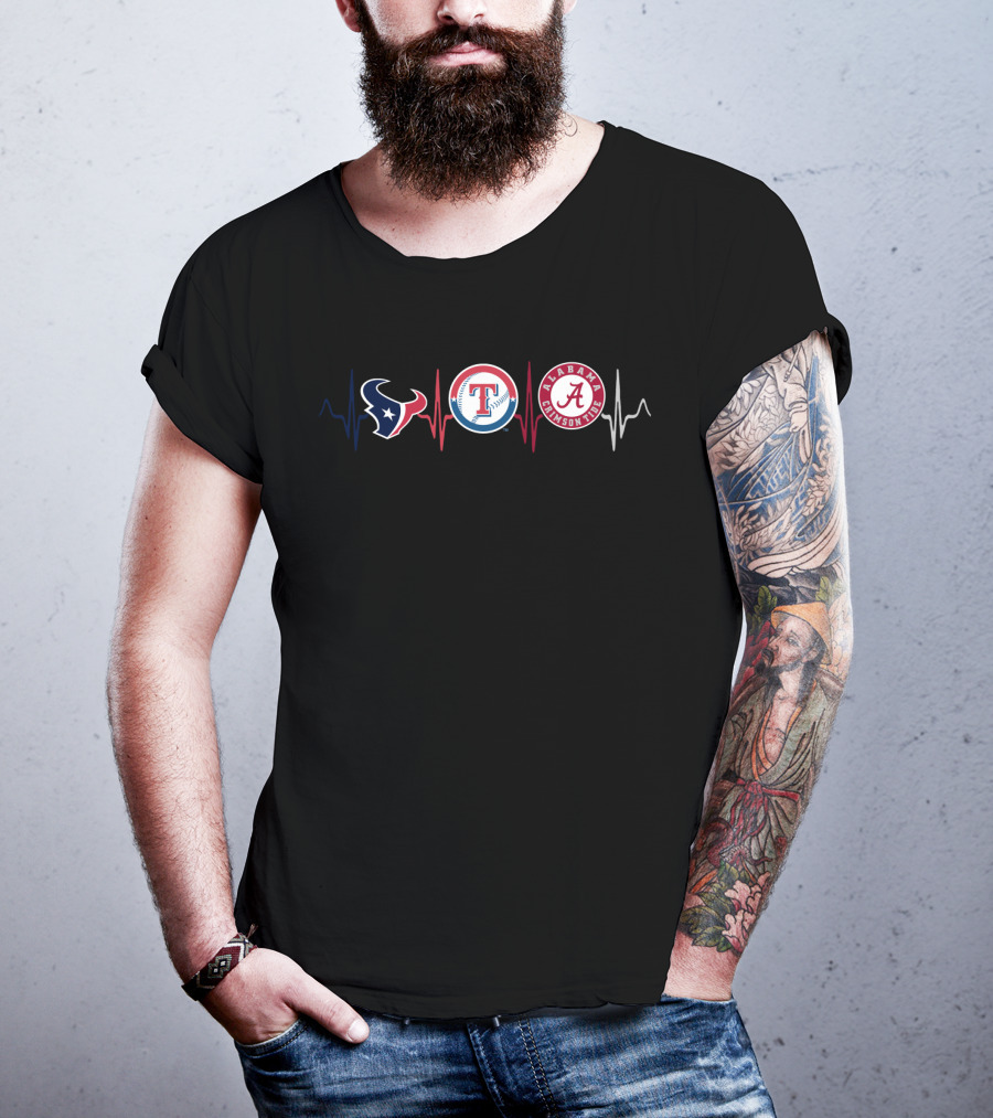 Texans Rangers Alabama Crimson Tide Heartbeat T-Shirt