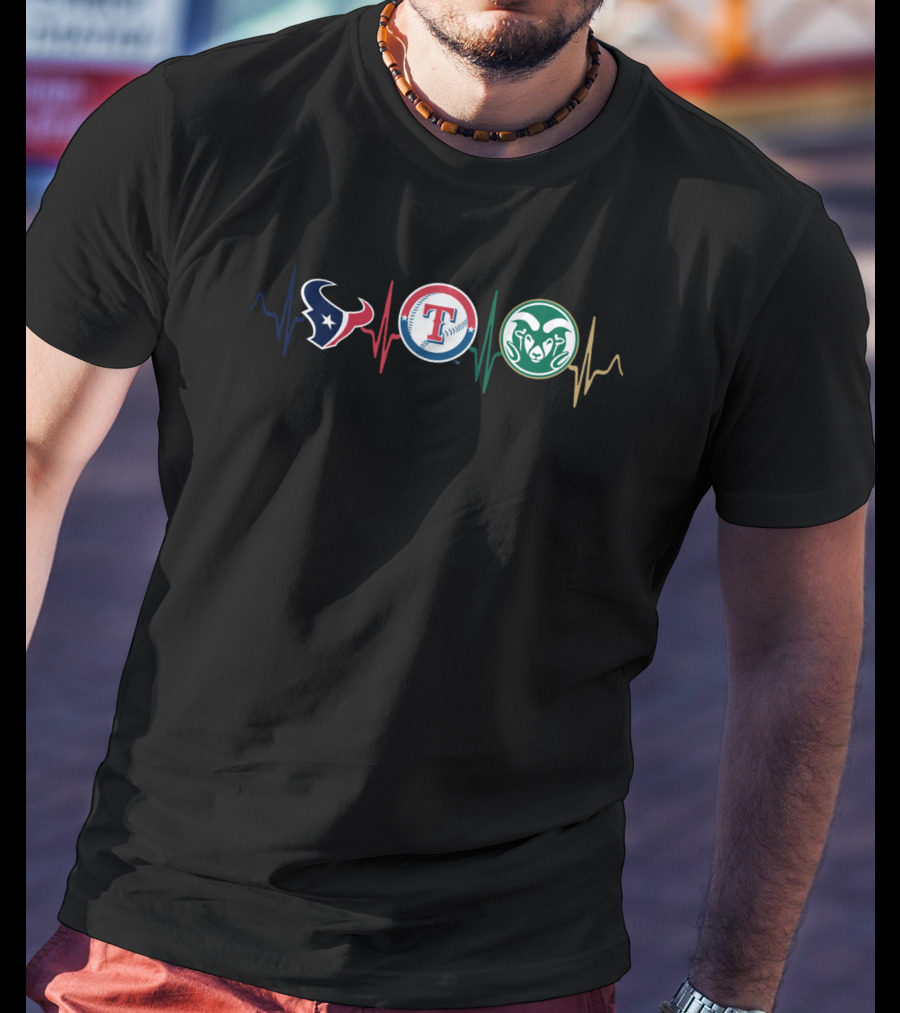 Texans Rangers Colorado State Rams Heartbeat T-Shirt