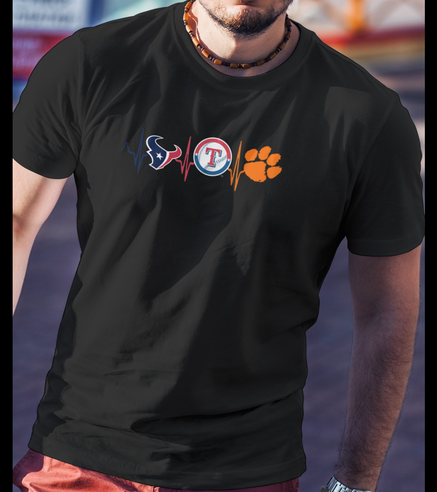 Love Texans Rangers Clemson Paw Heartbeat T-Shirt