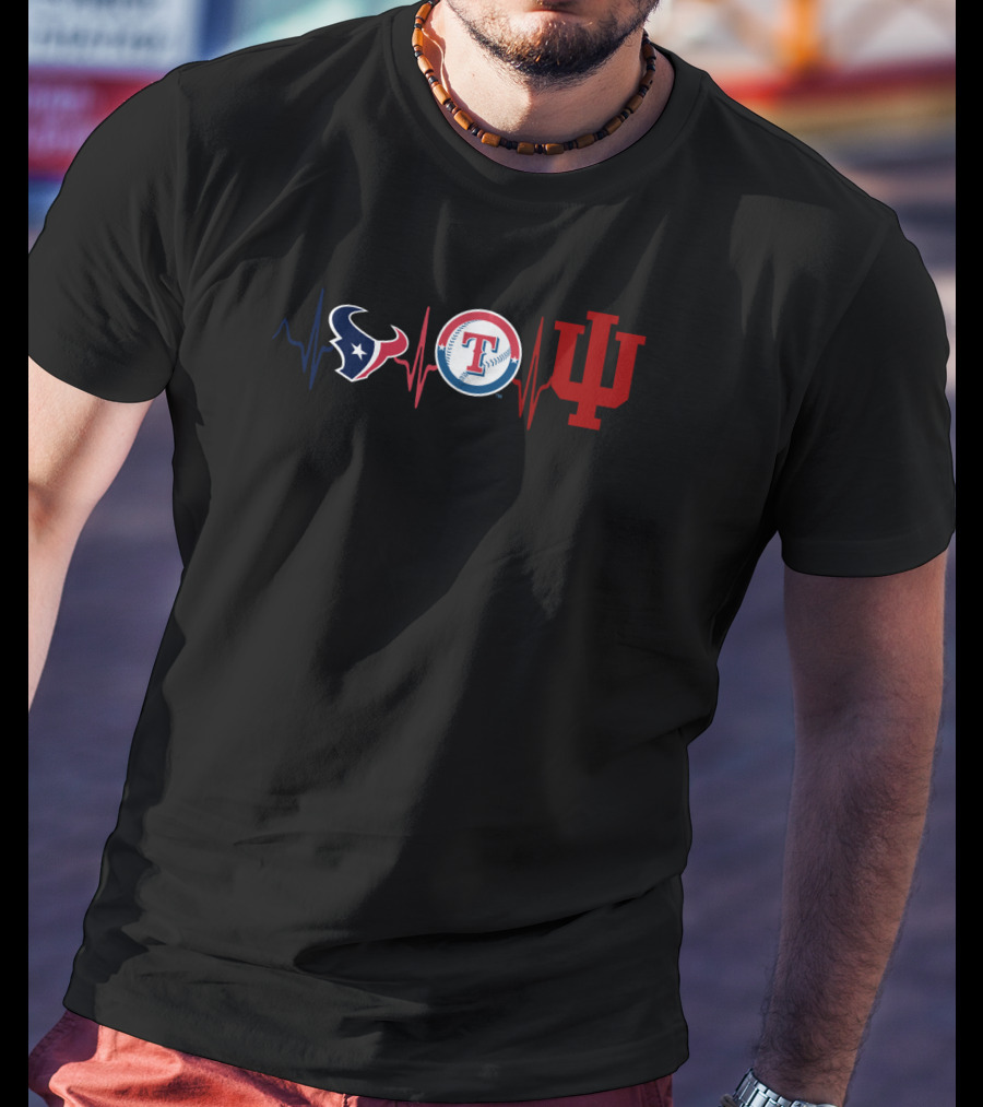 Houston Texans Texas Rangers Indiana University Heartbeat T-Shirt