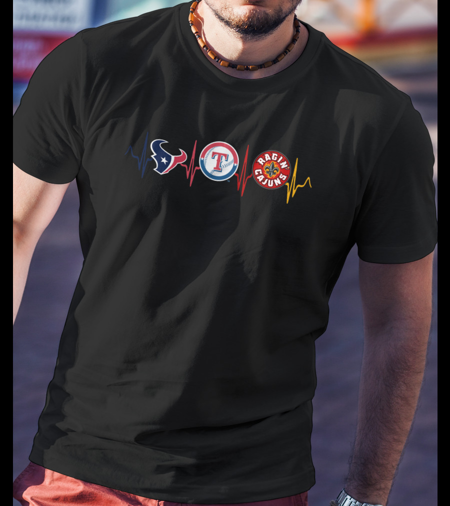 Houston Texans Texas Rangers Ragin' Cajuns Heartbeat T-Shirt