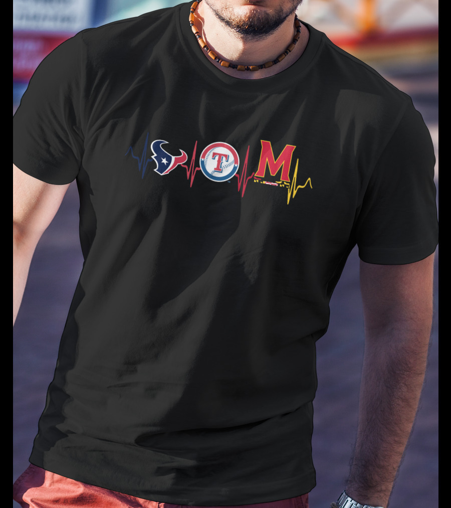 Love Texans Rangers Maryland Heartbeat T-Shirt