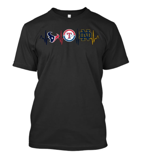 Love Texans Rangers Notre Dame Heartbeat Icons T-Shirt