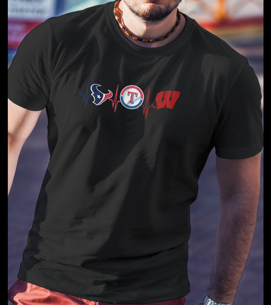 Texans Heartbeat Rangers Baseball Wisconsin Badgers T-Shirt