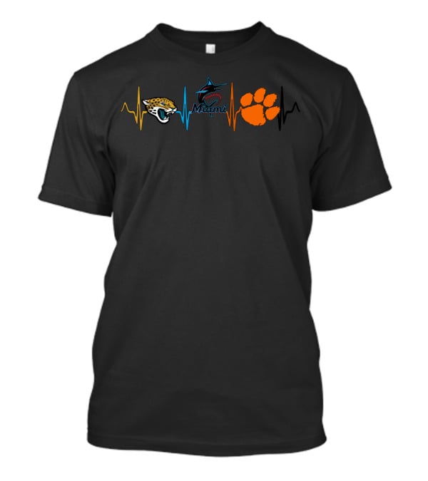 Jacksonville Jaguars Miami Marlins Clemson Tigers Heartbeat T-Shirt