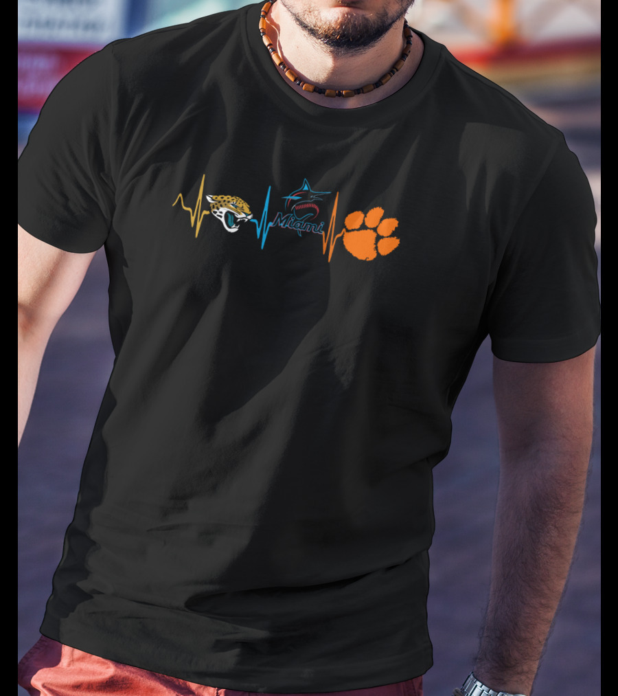 Jacksonville Jaguars Miami Marlins Clemson Tigers Heartbeat T-Shirt