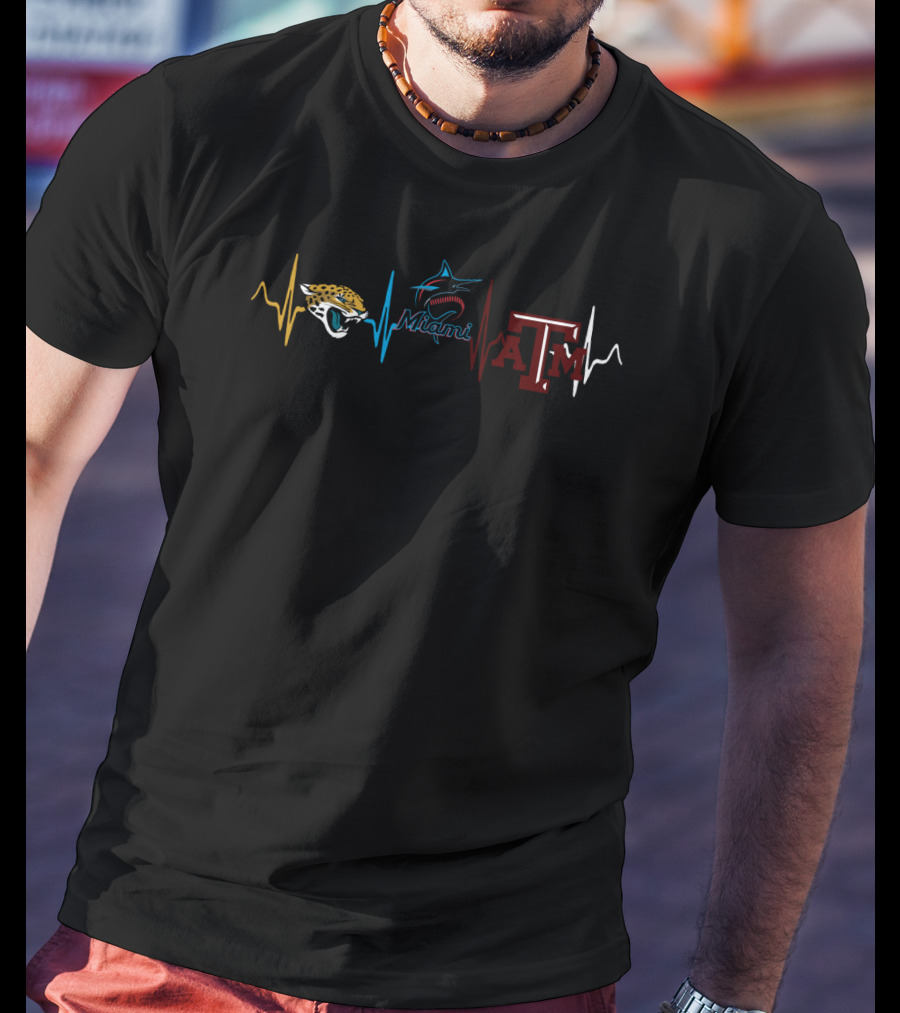 Jacksonville Jaguars Miami Marlins Texas A&M Heartbeat T-Shirt