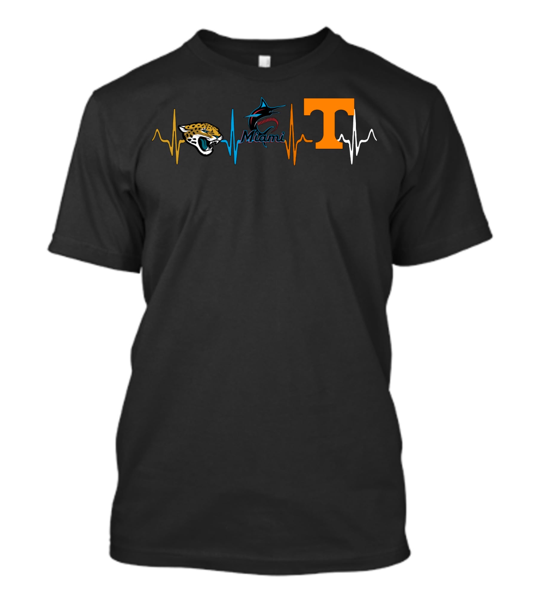 Jacksonville Jaguars Miami Marlins Tennessee Vols Heartbeat T-Shirt