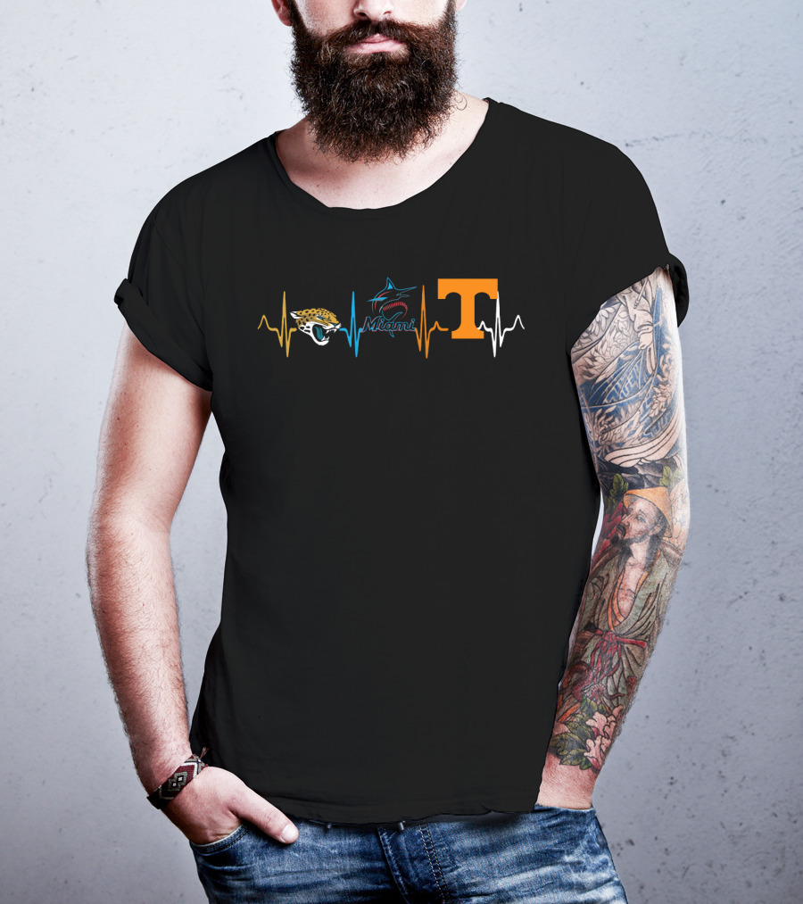 Jacksonville Jaguars Miami Marlins Tennessee Vols Heartbeat T-Shirt