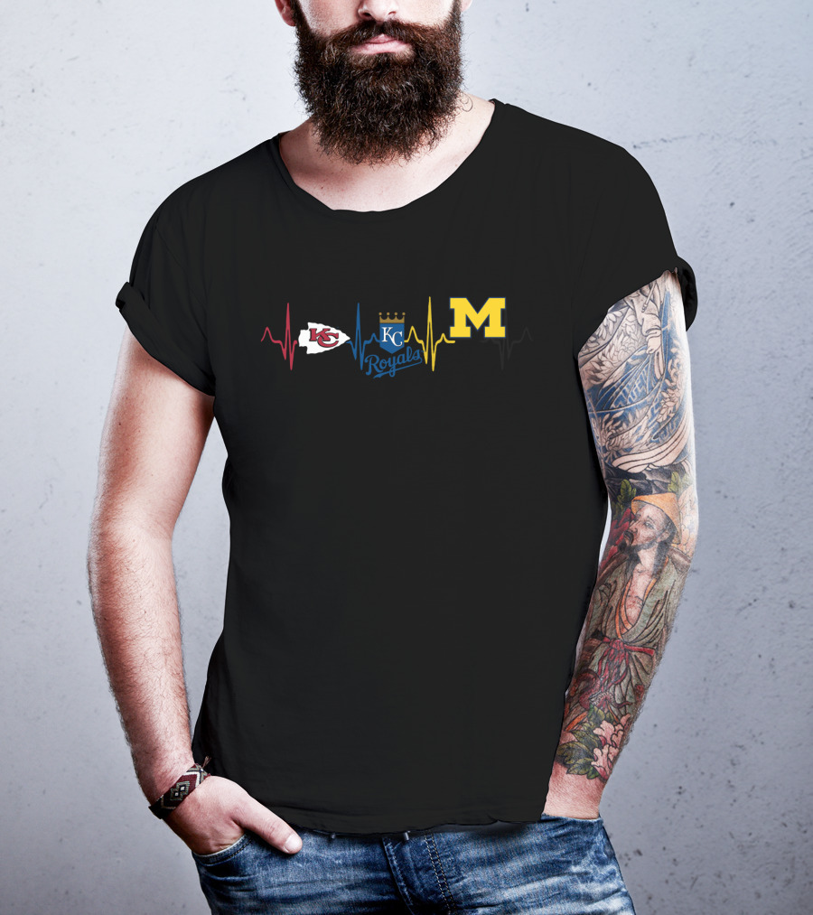 Love Chiefs Royals Michigan Heartbeat T-Shirt