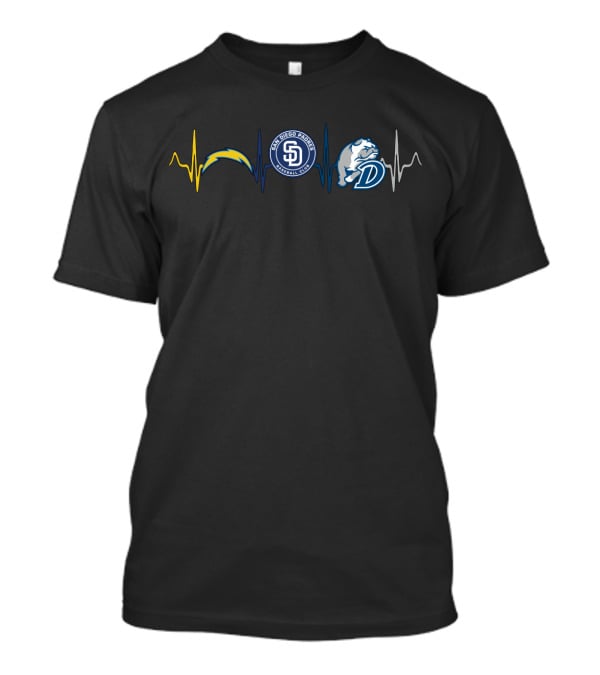 Love San Diego Chargers Padres Bulldogs Heartbeat T-Shirt