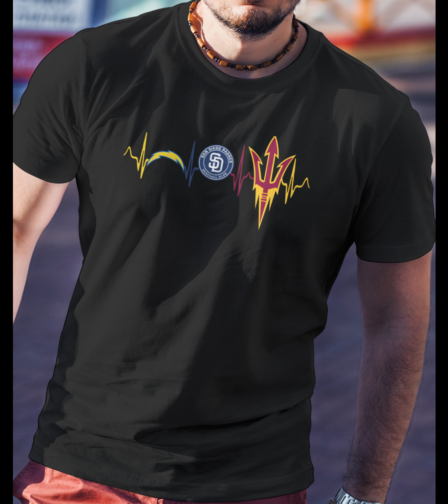 San Diego Chargers Padres Arizona State Sun Devils Heartbeat T-Shirt