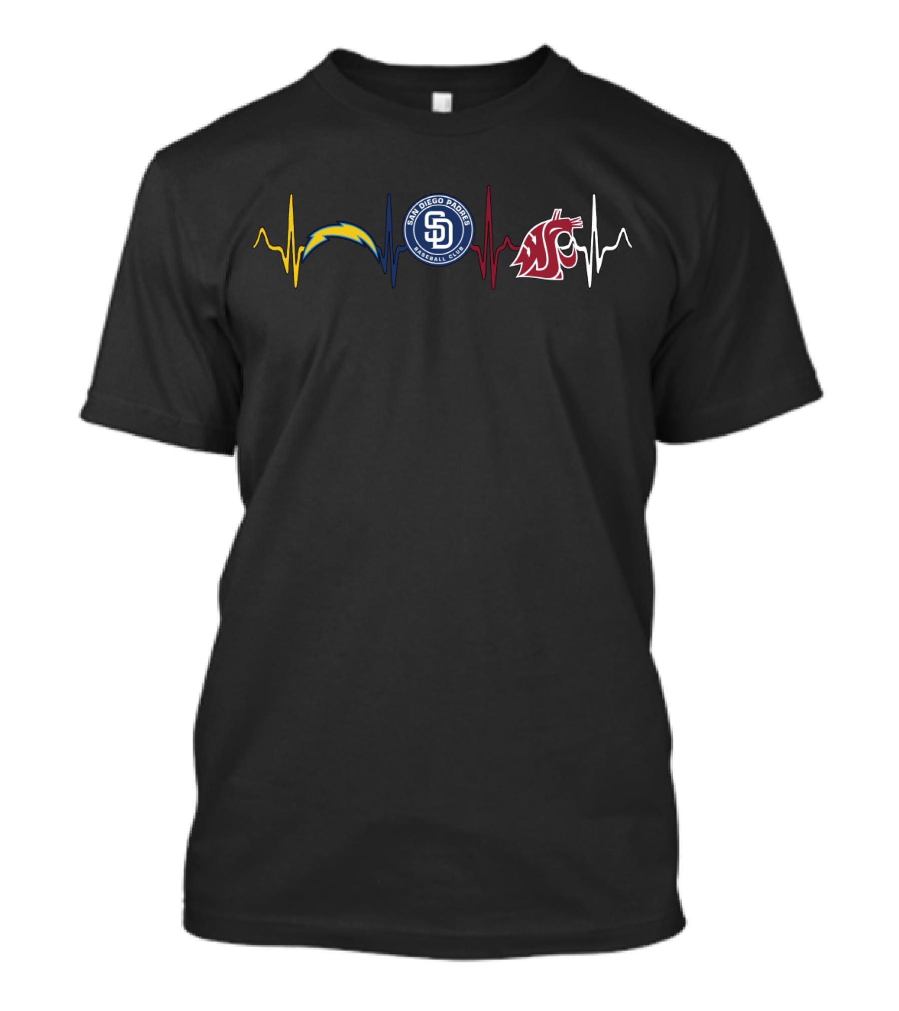 Love Chargers San Diego Padres Wsc Cougars Heartbeat T-Shirt