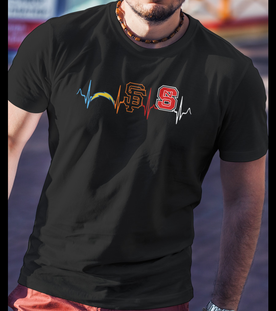 Chargers Giants Ncs Team Love Heartbeat T-Shirt