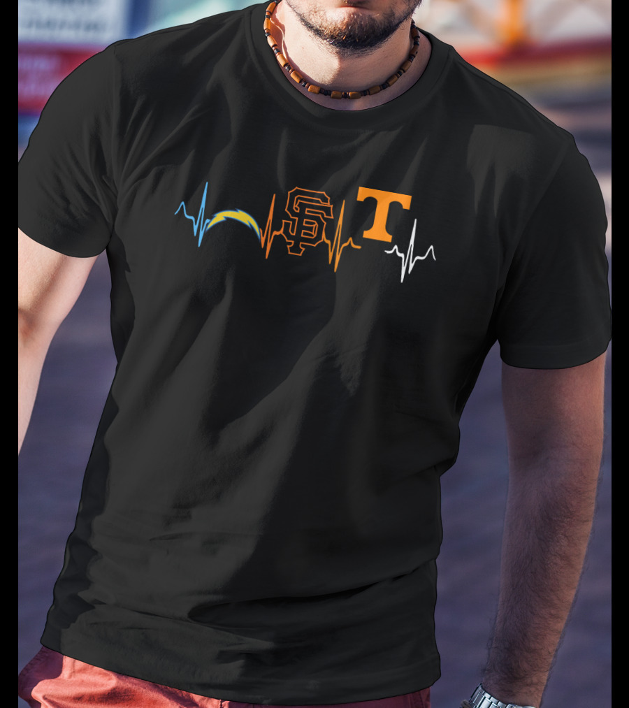 Love Chargers Giants Volunteers Heartbeat T-Shirt