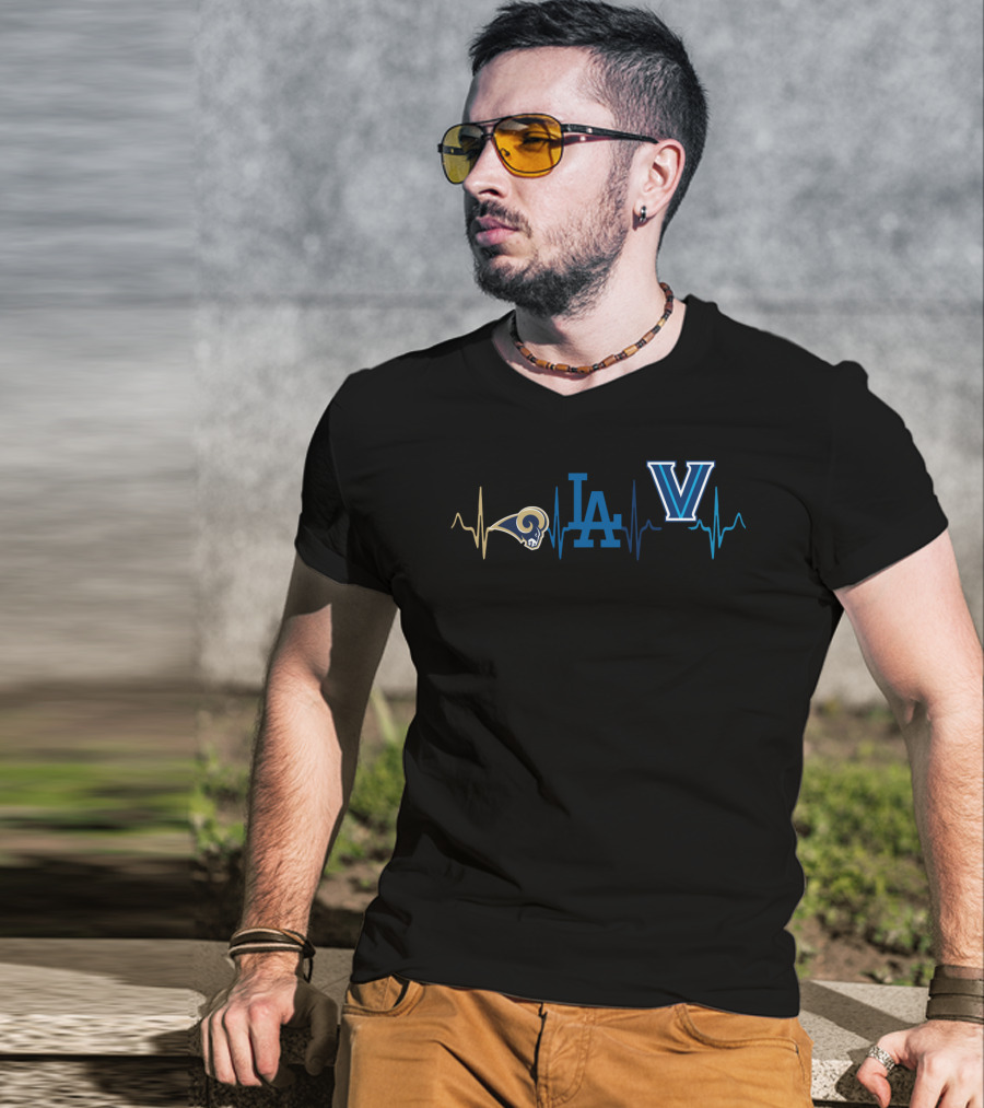 Love Rams La Dodgers Villanova Wildcats Fan Heartbeat T-Shirt