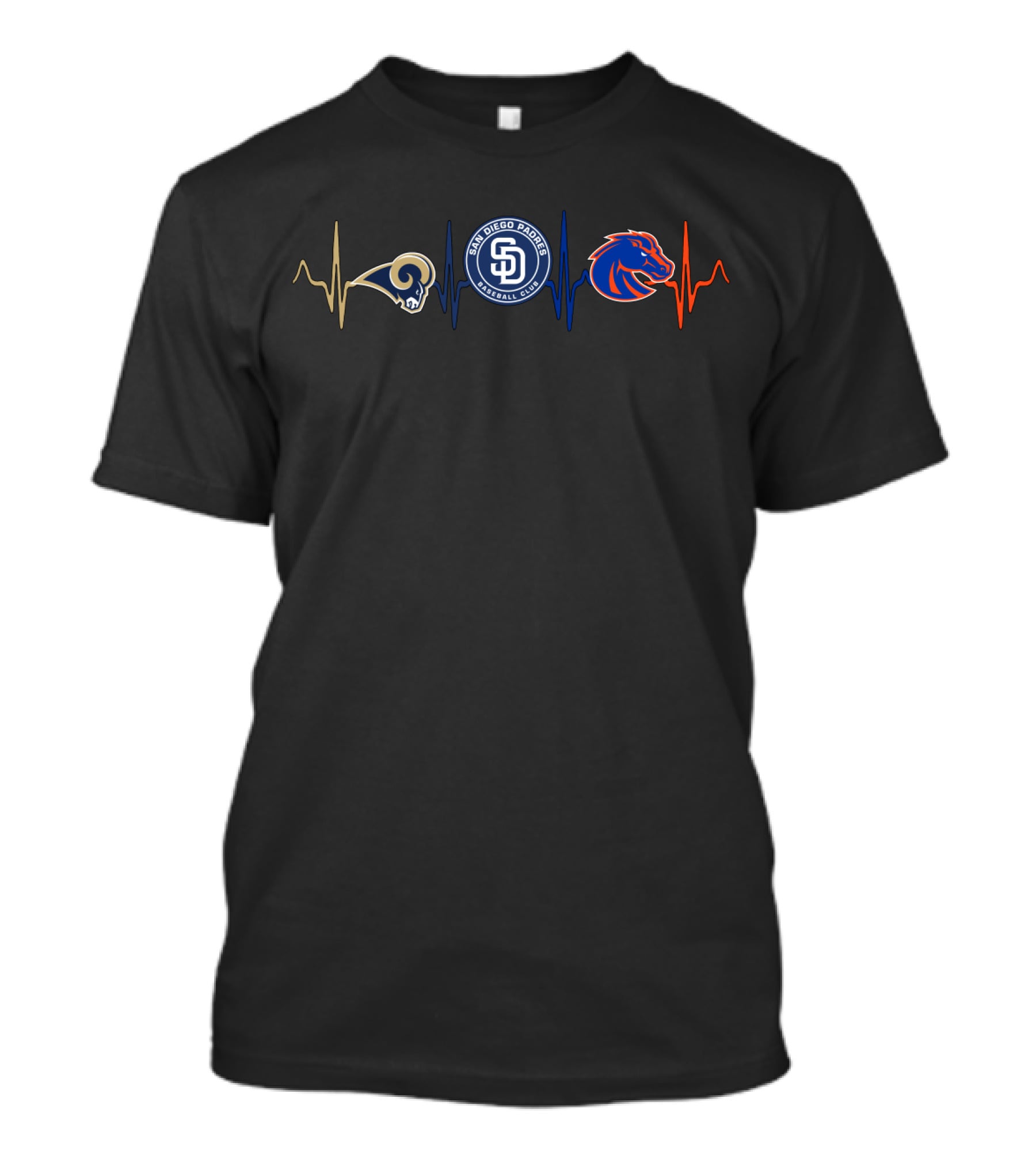 Rams San Diego Padres Broncos Heartbeat Bsb T-Shirt