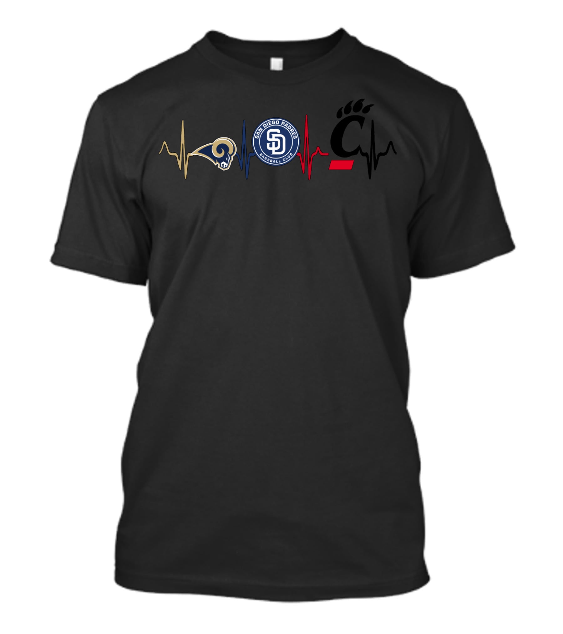 San Diego Padres Los Angeles Rams Cincinnati Bearcats Heartbeat T-Shirt