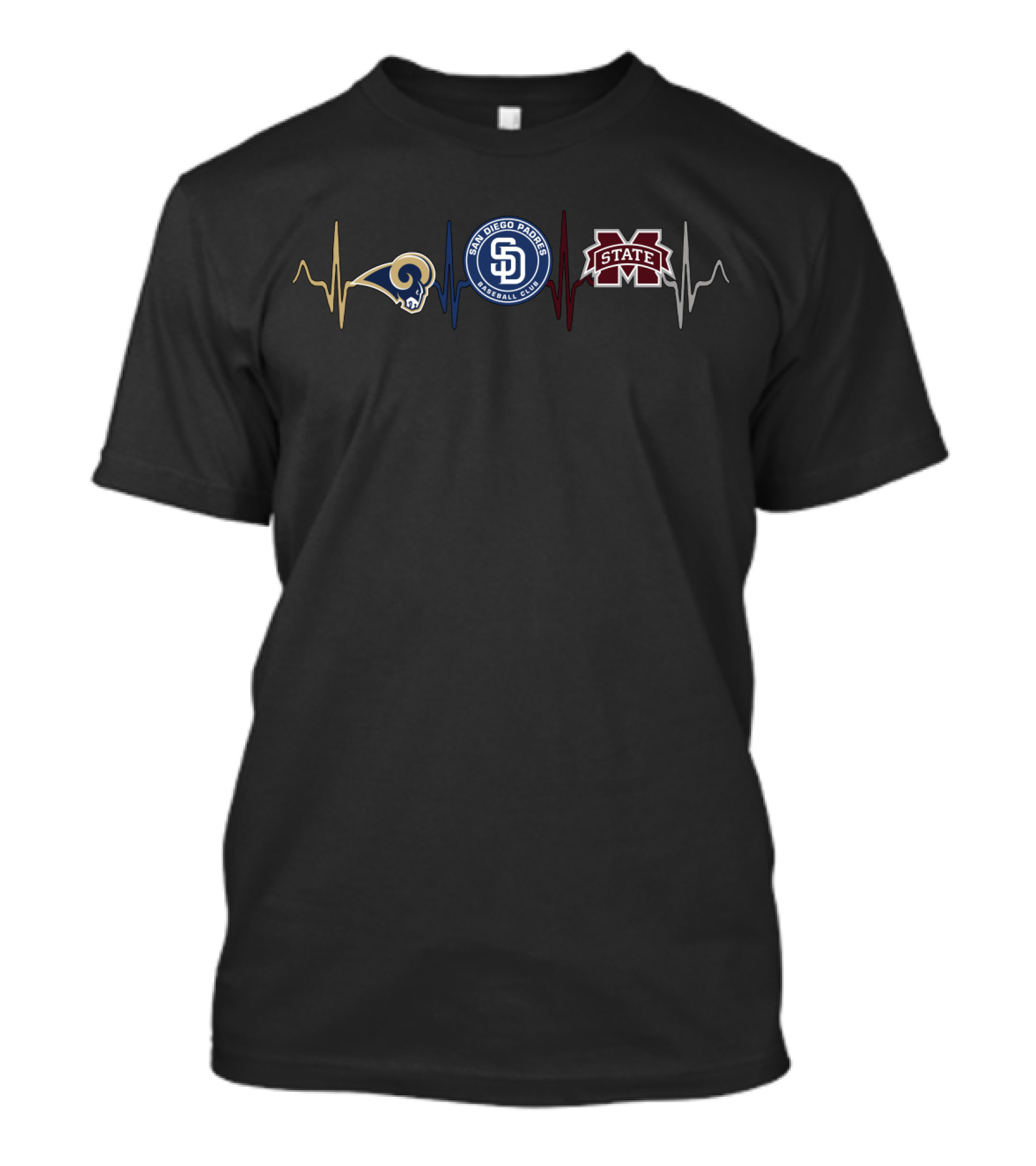 Love Rams San Diego Padres Mississippi State Bulldogs Heartbeat T-Shirt