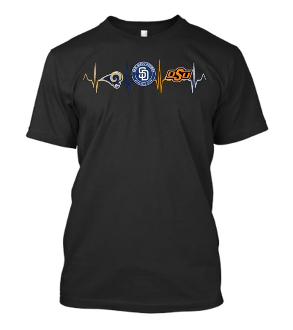 Love Los Angeles Rams San Diego Padres Oklahoma State Osu Heartbeat T-Shirt
