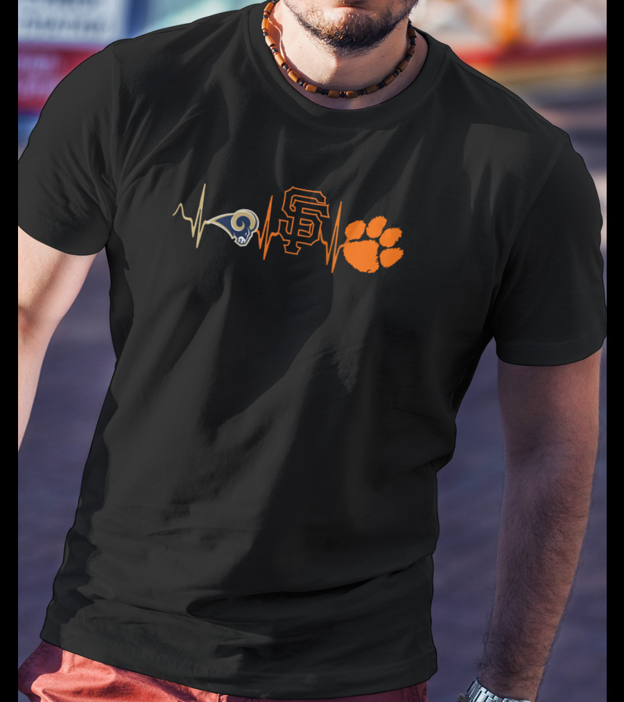 Rams Sf Giants Clemson Tigers Heartbeat T-Shirt