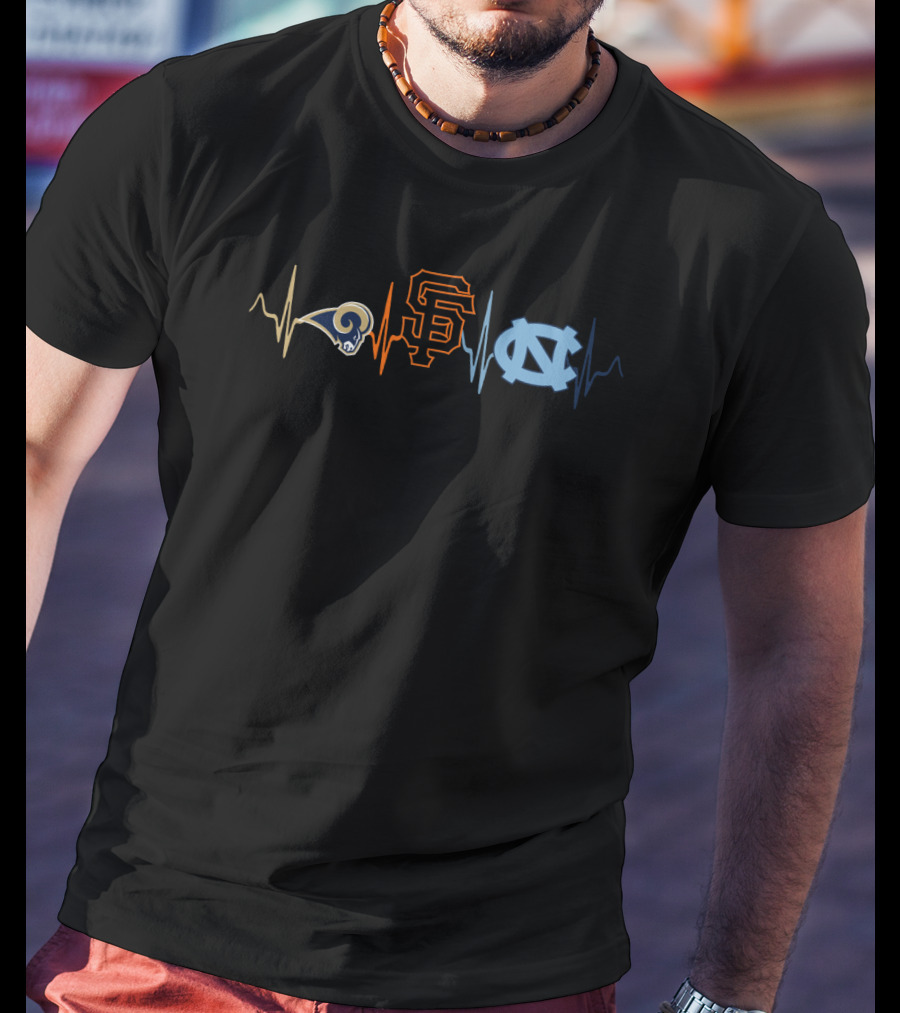 Los Angeles Rams San Francisco Giants North Carolina Tar Heels Heartbeat T-Shirt