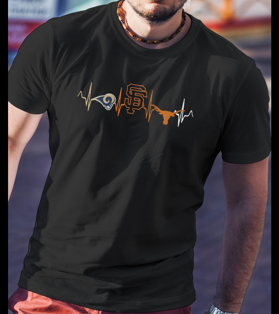 Rams Giants Longhorns Heartbeat T-Shirt