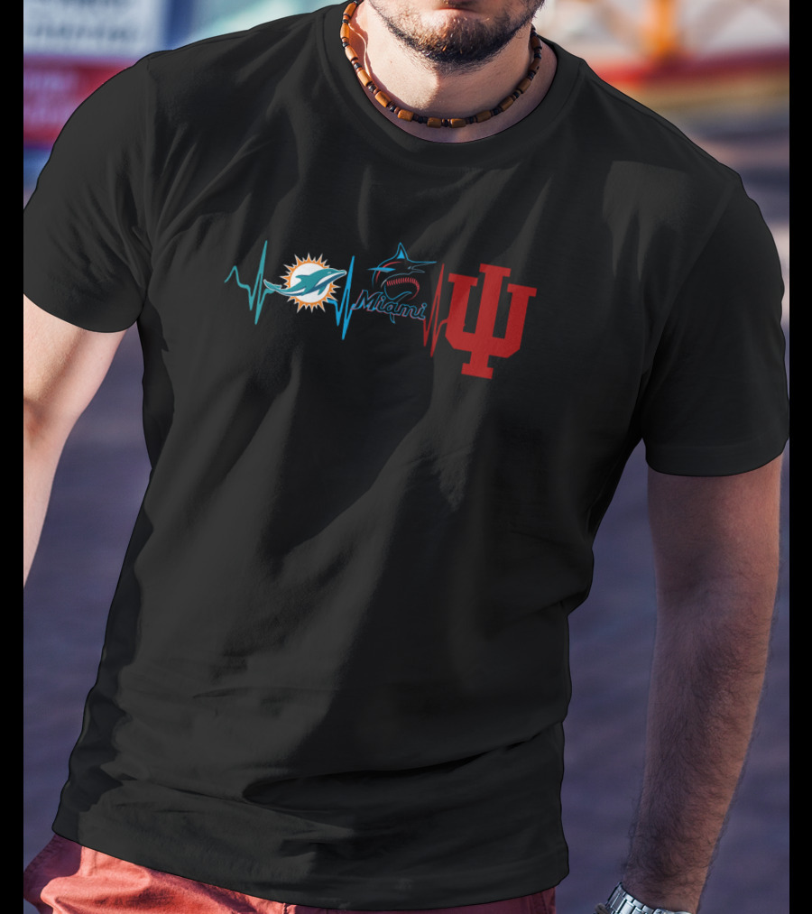 Miami Dolphins Miami Marlins Indiana Hoosiers Heartbeat T-Shirt