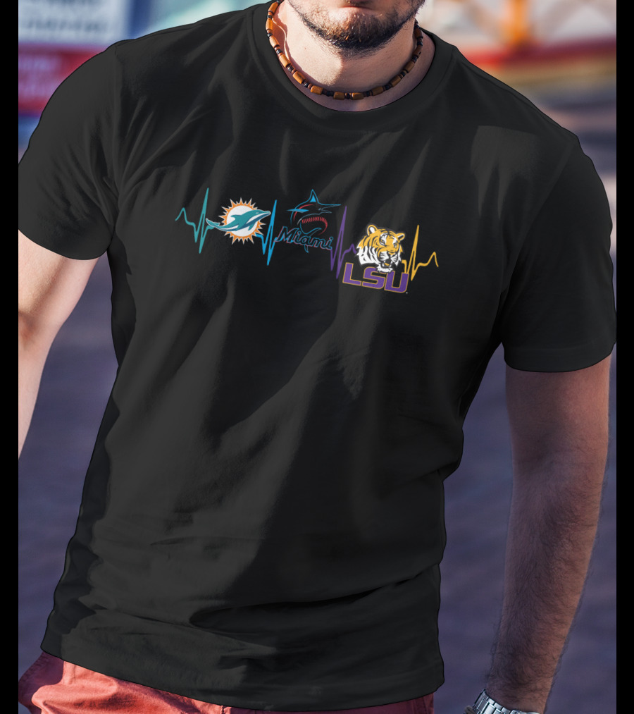 Miami Dolphins Marlins Lsu Tigers Heartbeat T-Shirt
